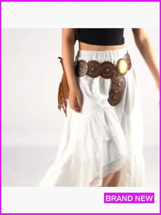 Western PU Leather Belt Wide Waist Boho Chic Cowgirl Concho Buckle Adjustable - Picture 6 of 7